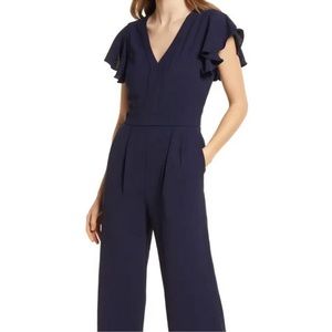 Eliza J Navy Blue Flounce Sleeve Jumpsuit